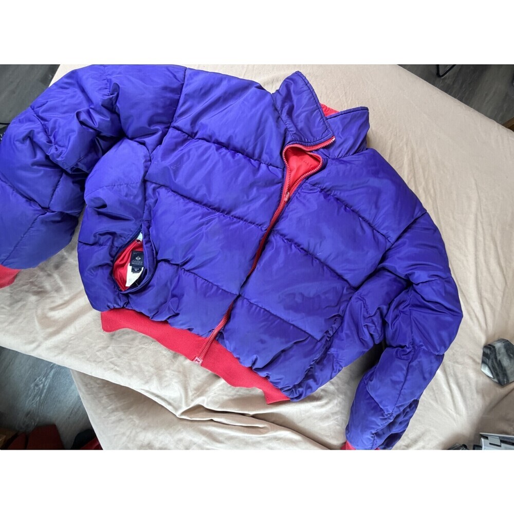 Vintage 90s Columbia Reversible Down Puffer Bomber Jacket Women's XL